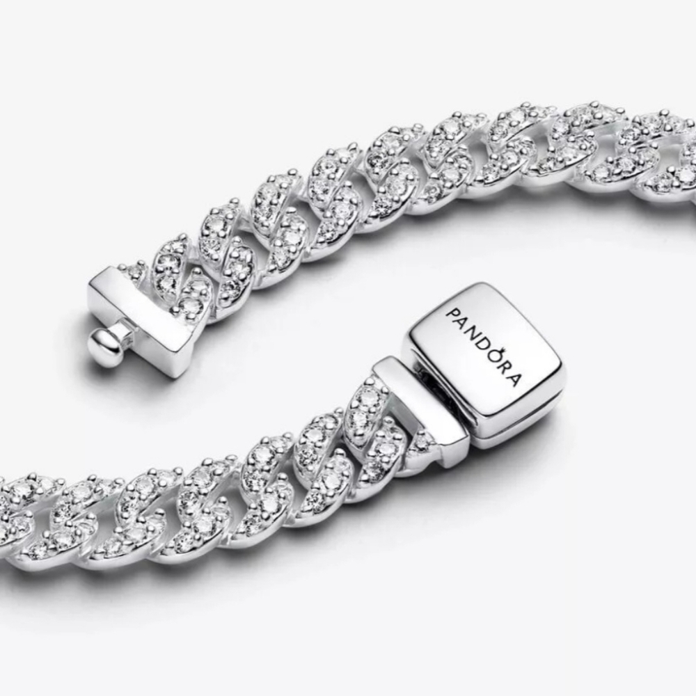 PANDORA ALE TIMELESS PAVE CUBAN CHAIN NECKLACE, STERLING SILVER! NEW! - Picture 2 of 10